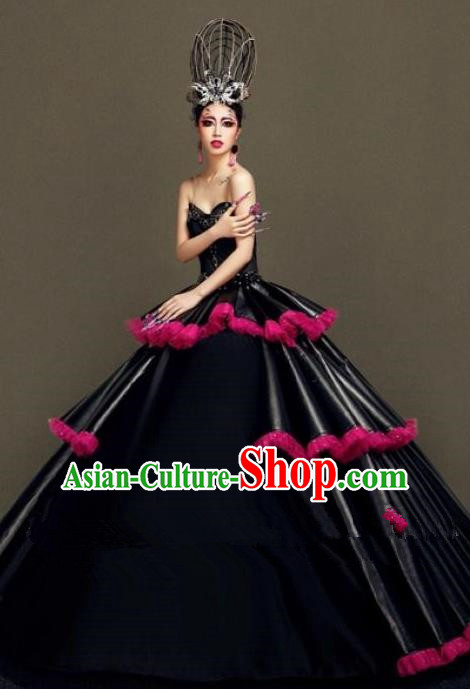 Handmade Modern Fancywork Cosplay Black Full Dress Halloween Stage Show Fancy Ball Costume for Women