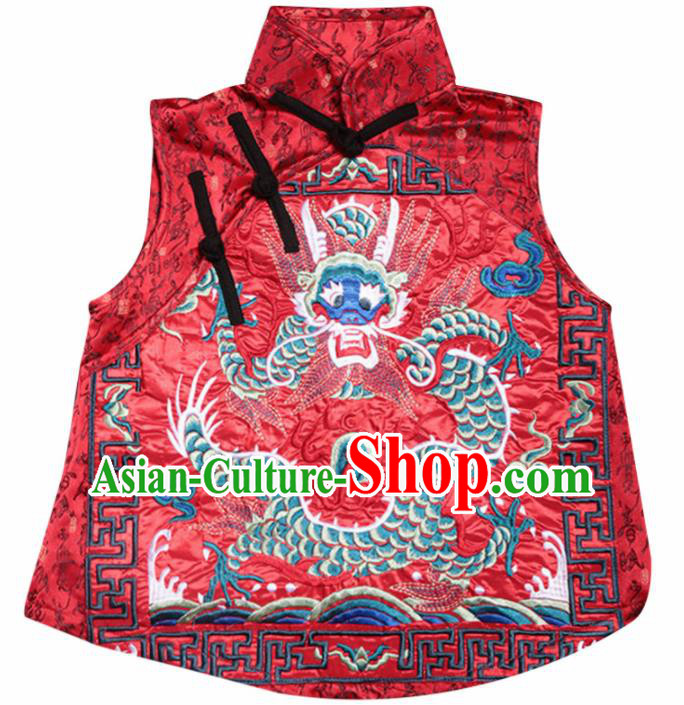 Chinese Traditional National Costume Red Brocade Vest Tang Suit Embroidered Waistcoat for Women