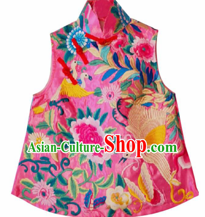 Chinese Traditional National Costume Embroidered Peony Vest Tang Suit Qipao Waistcoat for Women