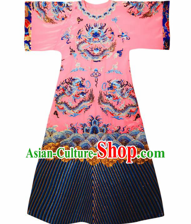 Chinese Traditional National Costume Embroidered Pink Cheongsam Tang Suit Qipao Dress for Women