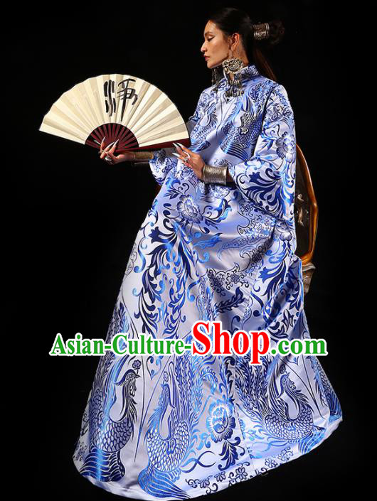 Chinese Traditional National Costume Printing Phoenix Cheongsam Tang Suit Qipao Dress for Women