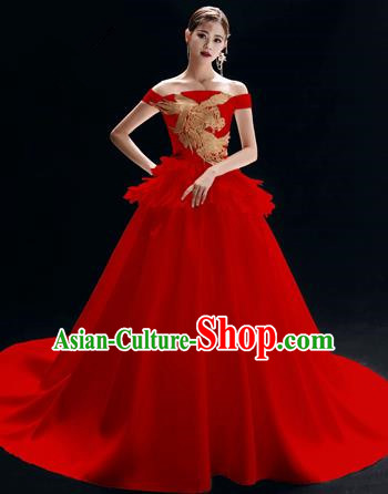 Top Grade Catwalks Red Trailing Full Dress Modern Dance Party Compere Costume for Women