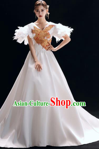 Top Grade Catwalks White Trailing Full Dress Modern Dance Party Compere Costume for Women