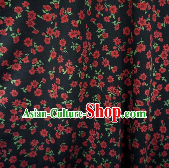 Asian Chinese Traditional Flowers Pattern Design Black Watered Gauze Cheongsam Silk Fabric Chinese Fabric Material