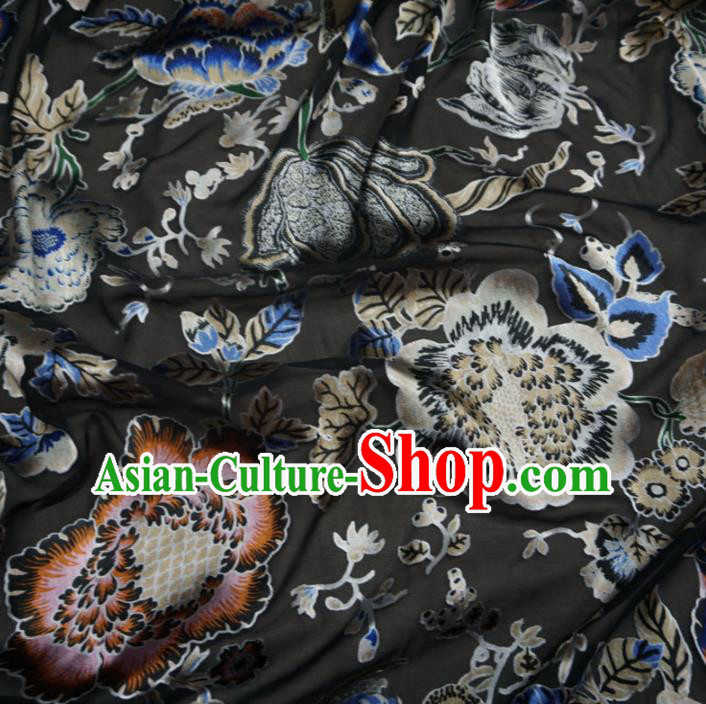 Asian Chinese Traditional Pattern Design Black Watered Gauze Cheongsam Silk Fabric Chinese Fabric Material