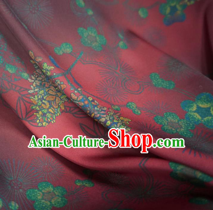 Asian Chinese Traditional Plum Blossom Pattern Design Red Watered Gauze Cheongsam Silk Fabric Chinese Fabric Material