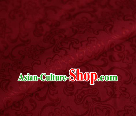 Asian Chinese Traditional Twine Grass Pattern Wine Red Brocade Cheongsam Silk Fabric Chinese Satin Fabric Material