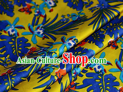 Asian Chinese Traditional Classical Pattern Yellow Brocade Cheongsam Silk Fabric Chinese Satin Fabric Material