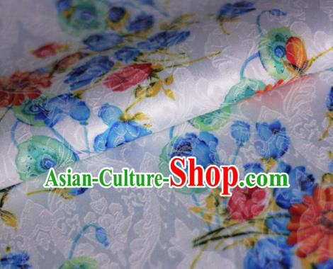 Asian Chinese Classical Daisy Pattern White Brocade Cheongsam Silk Fabric Chinese Traditional Satin Fabric Material