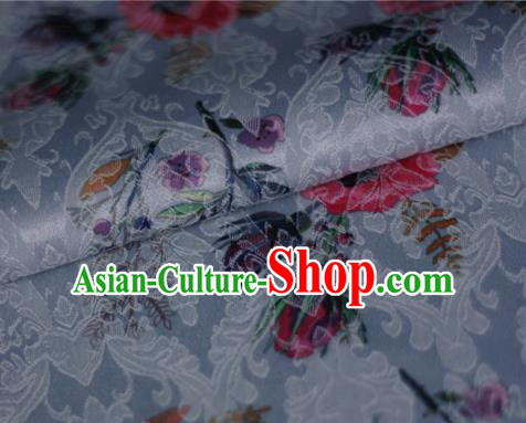 Asian Chinese Classical Rose Pattern Blue Brocade Cheongsam Silk Fabric Chinese Traditional Satin Fabric Material