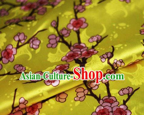 Chinese Classical Plum Blossom Pattern Design Yellow Brocade Cheongsam Silk Fabric Chinese Traditional Satin Fabric Material