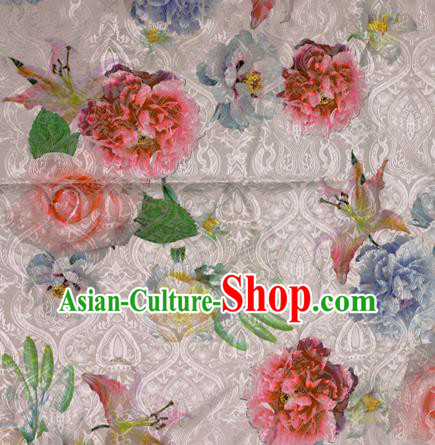 Chinese Classical Red Peony Pattern Design Brocade Satin Cheongsam Silk Fabric Chinese Traditional Satin Fabric Material