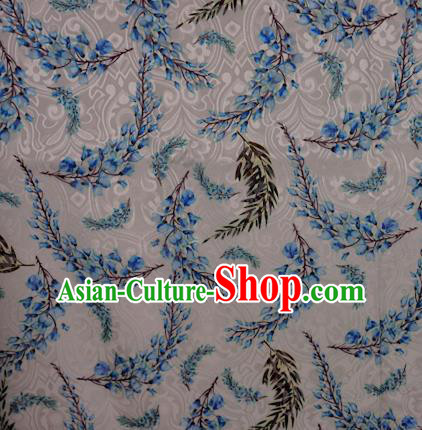 Chinese Classical Wisteria Pattern Design White Brocade Satin Cheongsam Silk Fabric Chinese Traditional Satin Fabric Material