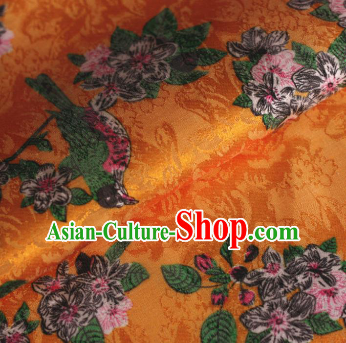 Chinese Classical Bird Flowers Pattern Design Golden Brocade Satin Cheongsam Silk Fabric Chinese Traditional Satin Fabric Material