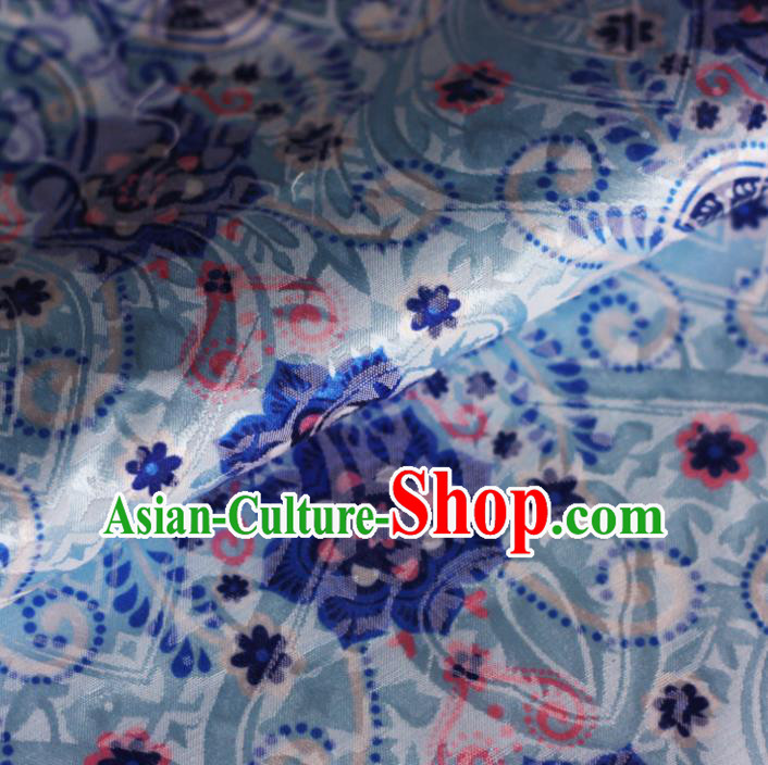 Chinese Blue Satin Classical Pattern Design Brocade Cheongsam Silk Fabric Chinese Traditional Satin Fabric Material