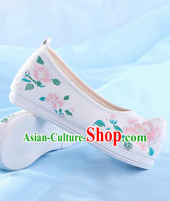Chinese Traditional Hanfu Shoes Embroidered Pink Peony Shoes Handmade Ancient Princess Shoes for Women