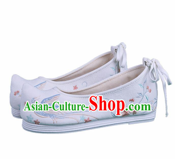 Chinese Traditional Hanfu Shoes Embroidered Birds White Shoes Handmade Ancient Princess Shoes for Women