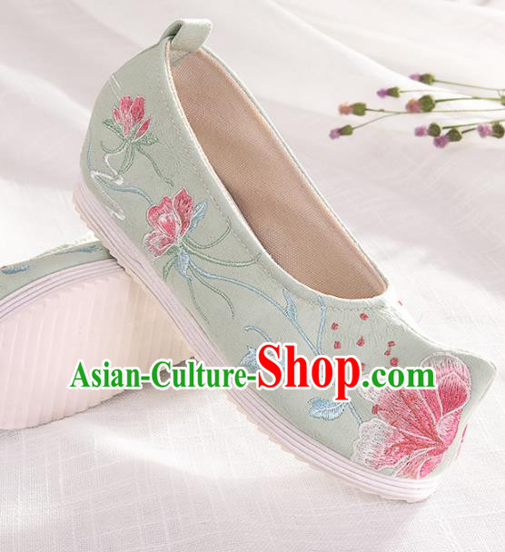 Chinese Traditional Hanfu Green Cloth Shoes Embroidered Shoes Handmade Ancient Princess Shoes for Women