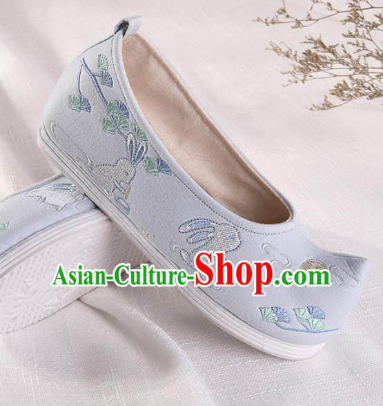 Chinese Traditional Hanfu Blue Cloth Shoes Embroidered Shoes Handmade Ancient Princess Shoes for Women
