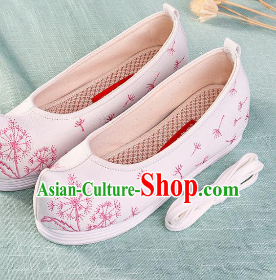 Chinese Traditional Hanfu Cloth Shoes Embroidered Dandelion White Shoes Handmade Ancient Princess Shoes for Women