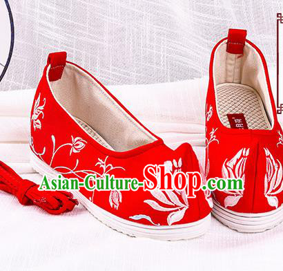 Chinese Traditional Hanfu Cloth Shoes Embroidered Orchid Red Shoes Handmade Ancient Princess Shoes for Women