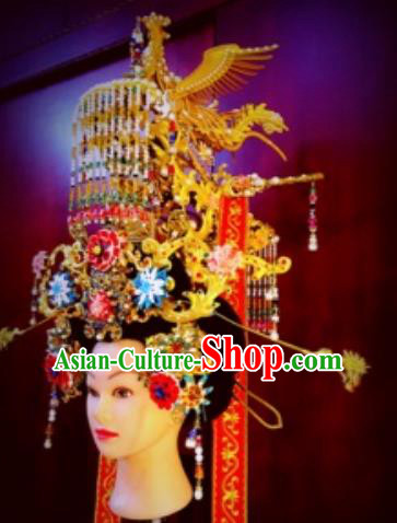 Chinese Traditional Stage Show Phoenix Coronet Hair Accessories Handmade Cosplay Queen Hat Headwear for Women