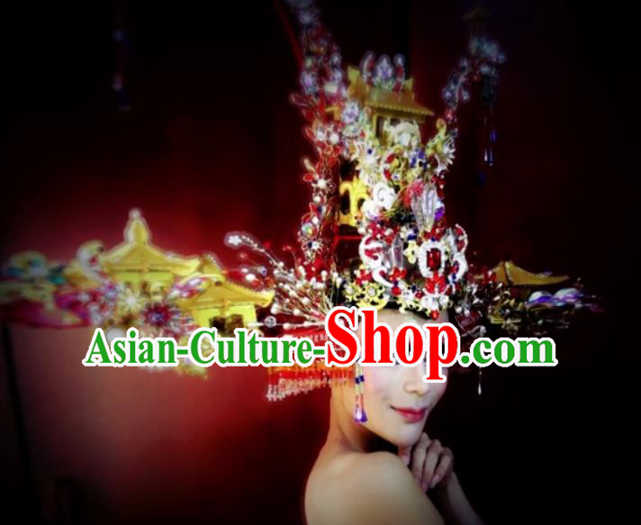 Chinese Traditional Stage Show Phoenix Coronet Deluxe Hair Accessories Handmade Cosplay Queen Hat Headwear for Women