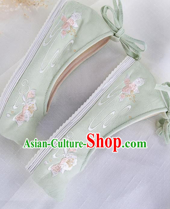 Chinese Traditional Embroidered Shoes Hanfu Green Cloth Shoes Handmade Ancient Princess Shoes for Women