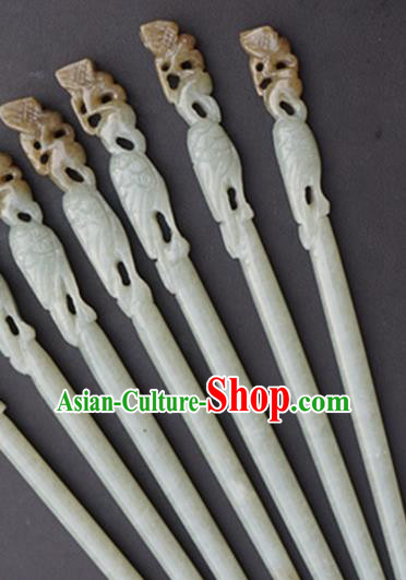 Chinese Handmade Jade Hairpins Carving Crane Jade Hair Accessories for Women for Men