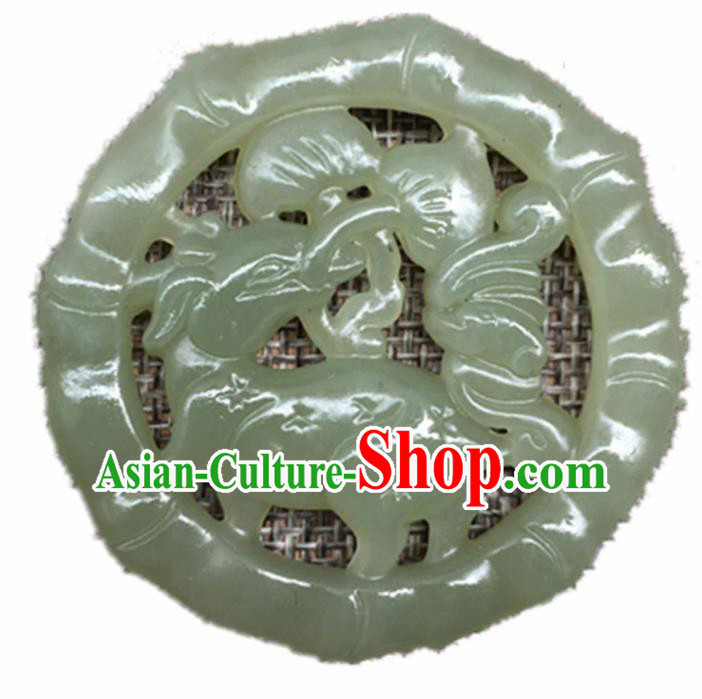 Handmade Chinese Jade Carving Deer Pendant Traditional Jade Craft Jewelry Accessories
