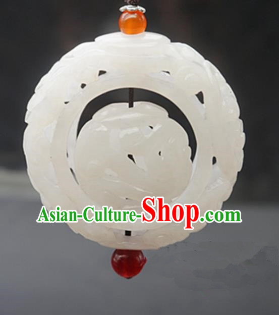 Handmade Chinese White Jade Carving Pendant Traditional Jade Craft Jewelry Accessories