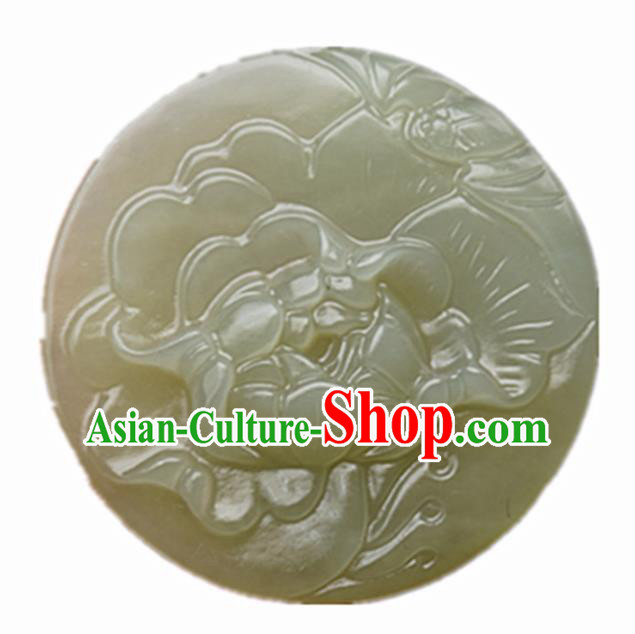 Handmade Chinese Jade Carving Lotus Pendant Traditional Jade Craft Jewelry Accessories
