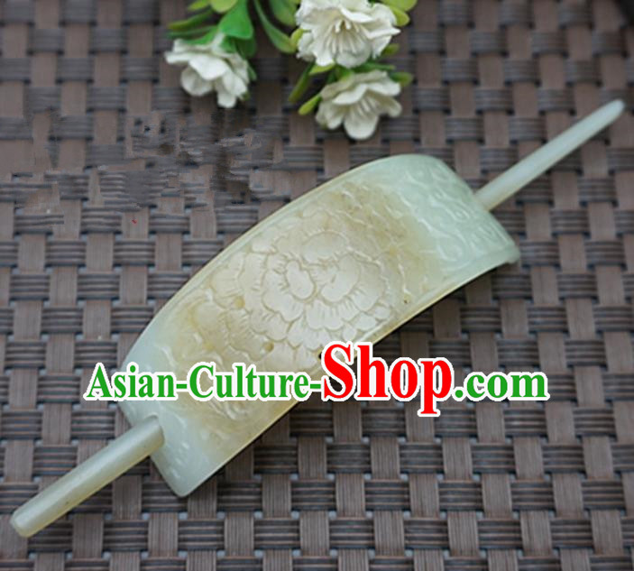 Chinese Handmade Jade Hairpins Carving Peony Jade Hairdo Crown Hair Accessories for Women for Men
