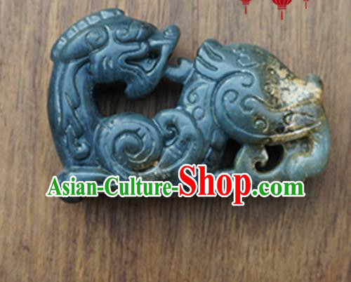 Handmade Chinese Ancient Gray Jade Carving Pi Xiu Pendant Traditional Jade Craft Jewelry Accessories
