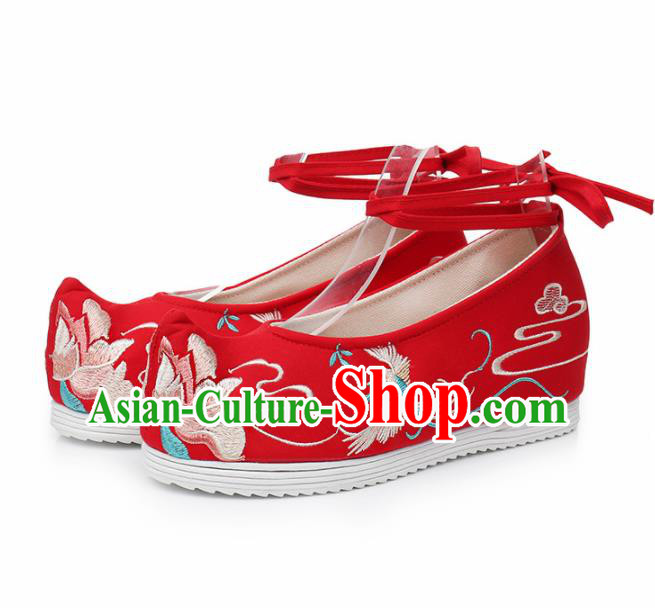 Chinese Traditional Embroidered Phoenix Peony Red Shoes Hanfu Cloth Shoes Handmade Ancient Princess Shoes for Women
