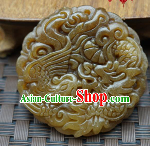 Chinese Handmade Jade Craft Carving Dragon Phoenix Jewelry Accessories Jade Necklace Pendant