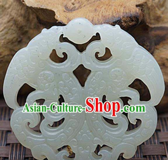 Chinese Handmade Carving Jade Craft Jewelry Accessories Traditional Phoenix Jade Pendant
