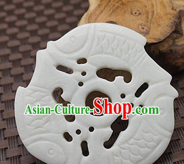 Chinese Handmade Jade Craft Jewelry Accessories Traditional Carving Carps Jade Pendant