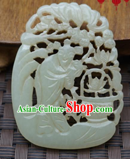 Chinese Handmade Carving Character Jade Pendant Traditional Jade Craft Jewelry Accessories