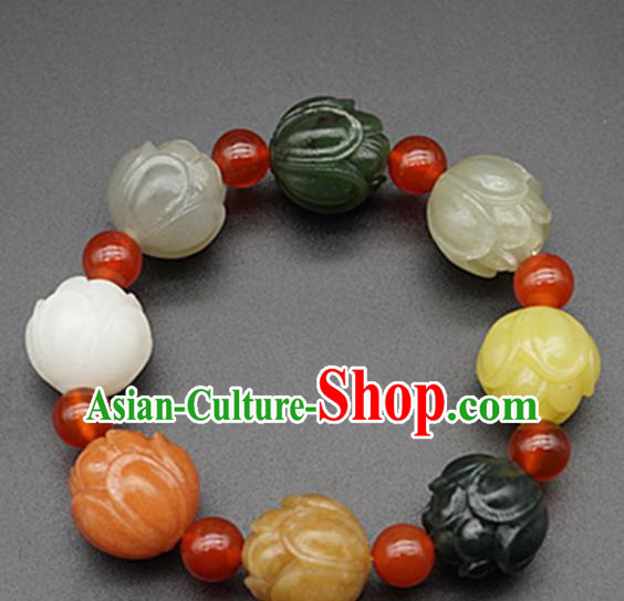 Chinese Handmade Jade Bracelet Carving Lotus Jade Jewelry Accessories Bangle for Women for Men
