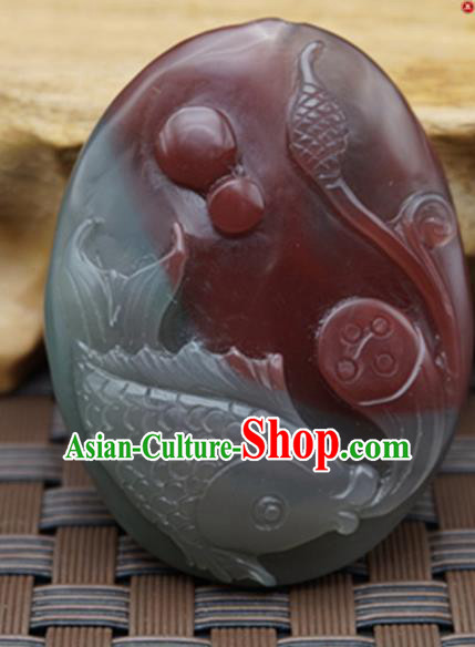 Chinese Handmade Carving Lotus Fish Jade Pendant Traditional Jade Craft Jewelry Accessories