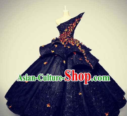 Handmade Modern Fancywork Stage Show Court Black Full Dress Halloween Cosplay Queen Fancy Ball Costume for Women