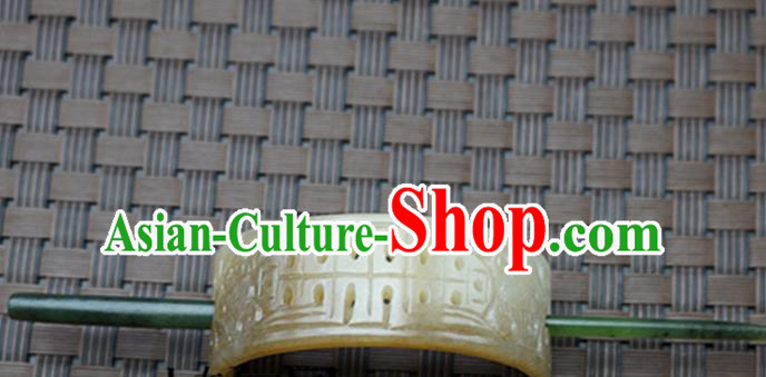 Chinese Handmade Jade Hairpins Ancient Carving Yellow Jade Hair Crown Hair Accessories for Women for Men