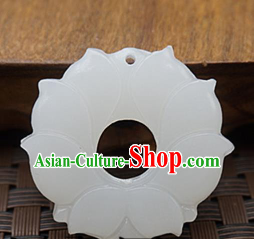 Handmade Chinese Ancient White Jade Carving Lotus Pendant Traditional Jade Craft Jewelry Decoration Accessories