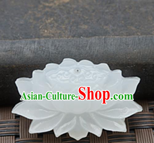 Handmade Chinese Ancient White Jade Lotus Carving Pendant Traditional Jade Craft Jewelry Decoration Accessories