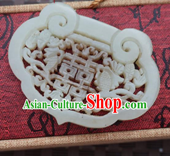 Chinese Handmade Jewelry Accessories Carving Longevity Lock Jade Pendant Ancient Traditional Jade Craft Decoration