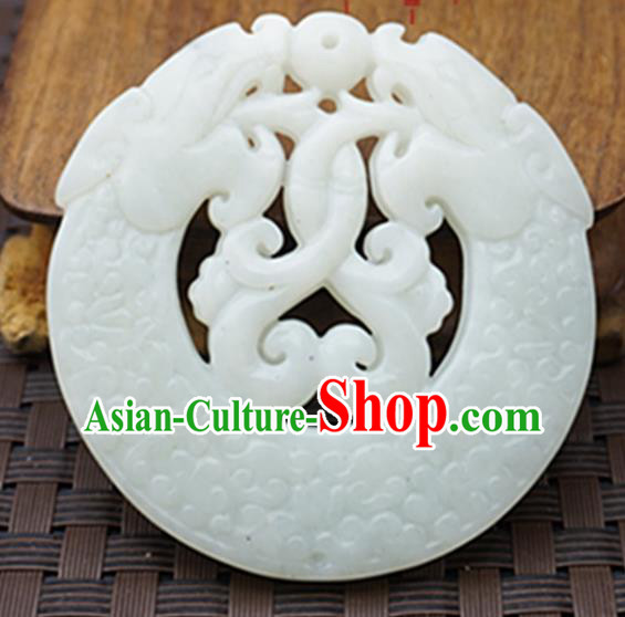 Chinese Handmade Jewelry Accessories Carving Dragon Longevity Lock Jade Pendant Ancient Traditional Jade Craft Decoration