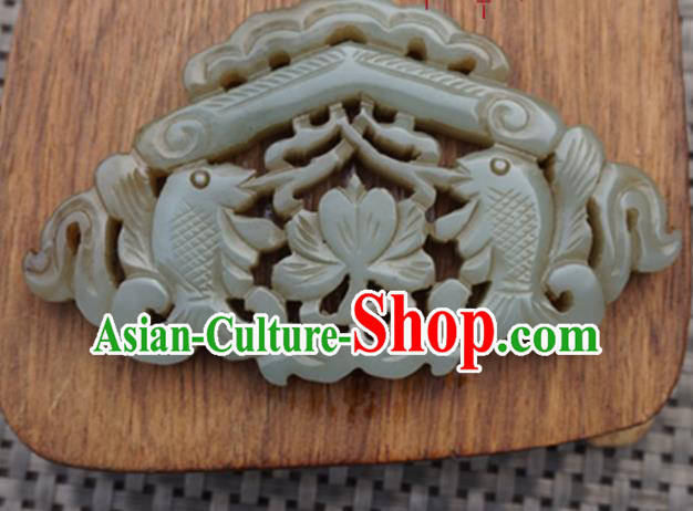 Chinese Handmade Jewelry Accessories Carving Double Fishes Jade Pendant Ancient Traditional Jade Craft Decoration