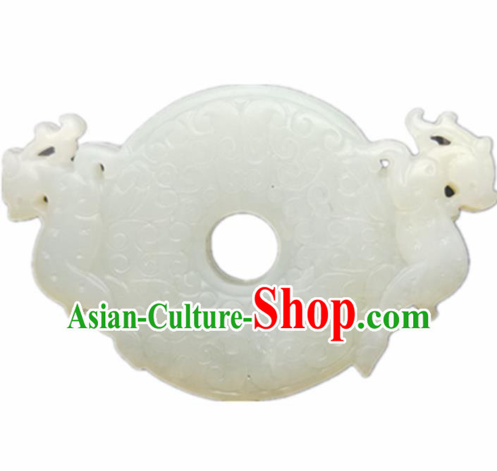 Chinese Handmade Jewelry Accessories Carving Dragons White Jade Pendant Ancient Traditional Jade Craft Decoration