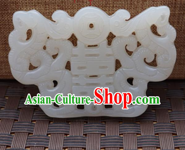 Chinese Handmade Jewelry Accessories Wedding Carving White Jade Pendant Ancient Traditional Jade Craft Decoration